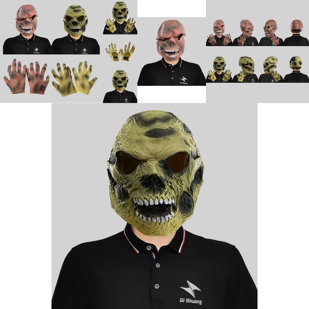 Realistic Skeleton Head Latex Mask And Creepy Costume Gloves For Halloween Events