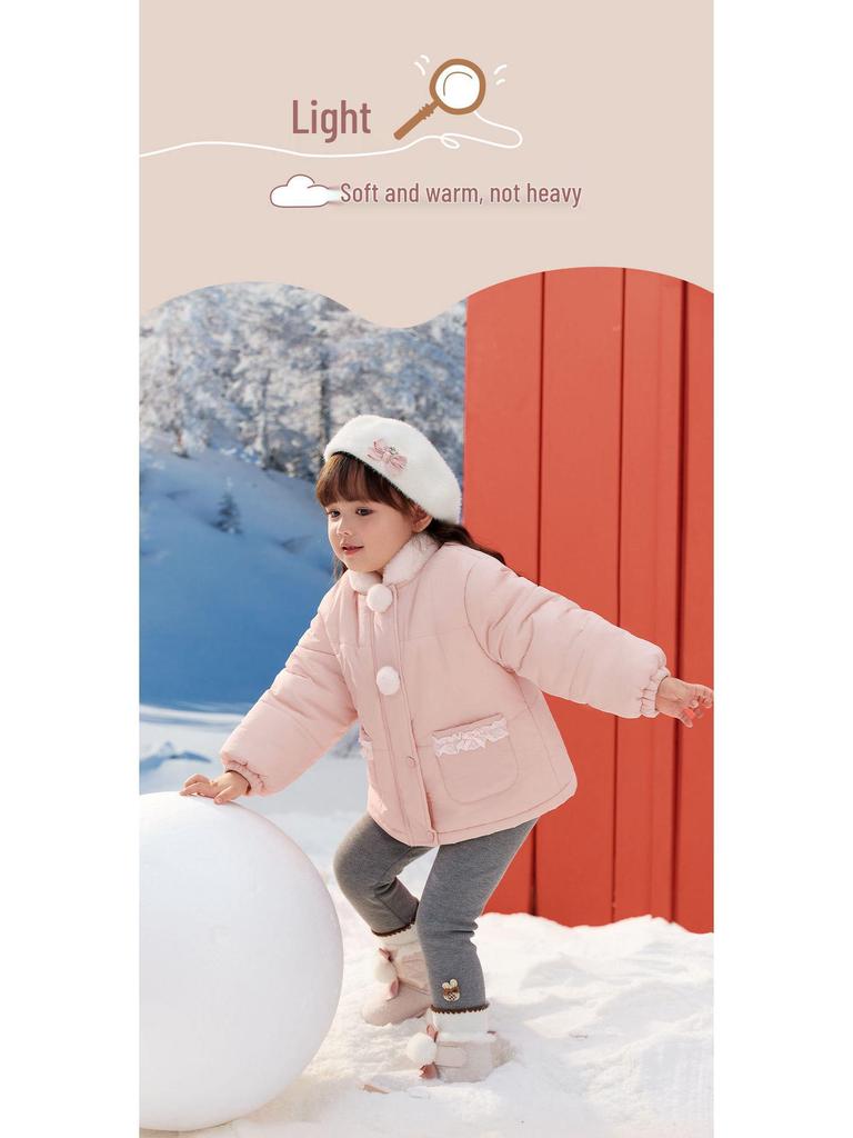 Girls' Winter Cotton Jacket: Plush-Padded Coat for Stylish 3-Year-Olds