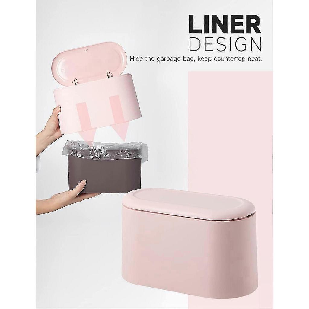 Mini-Mülleimer mit Deckel - Herausnehmbarer kleiner Abfalleimer(Rosa)
