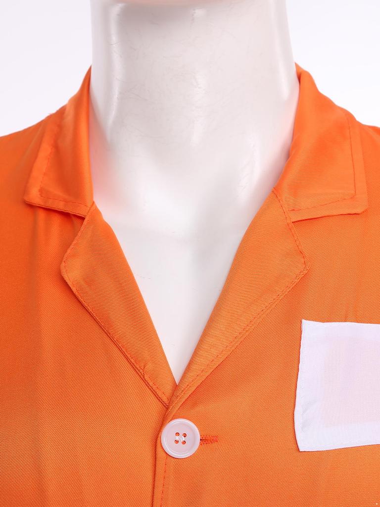 Salopetă Cosplay Halloween Unisex pentru Adulți, Model Prizonier, Rever, Mânecă Lungă, Piesă Unică, Unitard, Costum Uniformă Prizonier în Închisoare