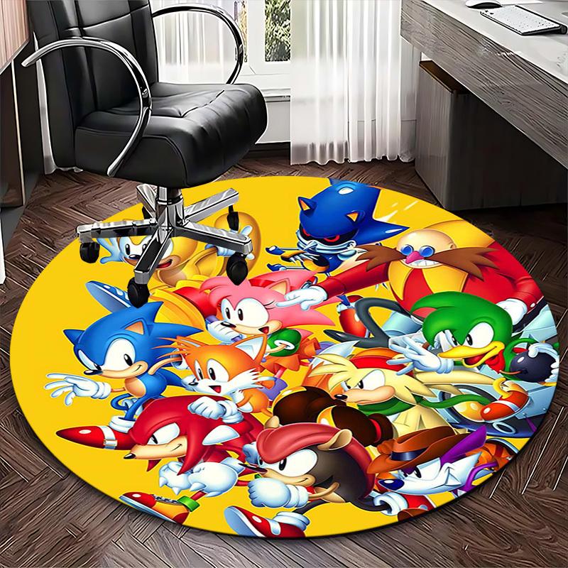 1pc Sonic the Hedgehog Anime Cartoon Design Round Carpet - Office Chair Mat, Non-Slip Rug for Home Decor, Living Room, Bedroom, Game Room, Dormitory,