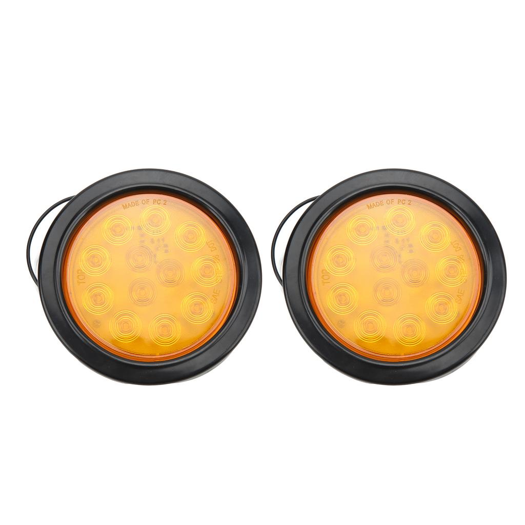 2 Pcs Trailer Tail Lights Round 12 LED Amber Brake Stop Turn Tail Marker Lamp for Tractor Truck