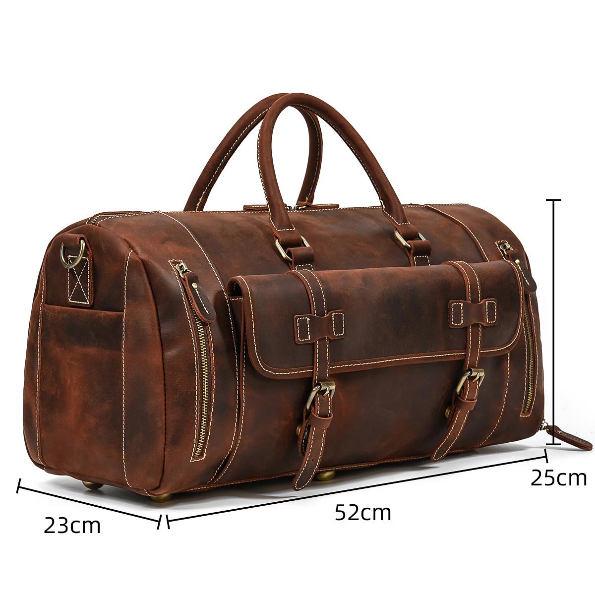 

58cm Large Travel Bag 40l Genuine Leather Handbag For Trip Shoulder Bag Dual Use Travel Bag High Capacity With Shoe Compartment