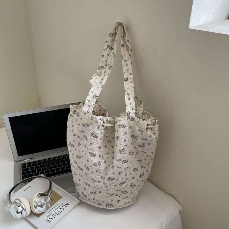 Floral Print Shoulder Bag Women's Large Capacity Bucket Bag Commuter Tote Bag