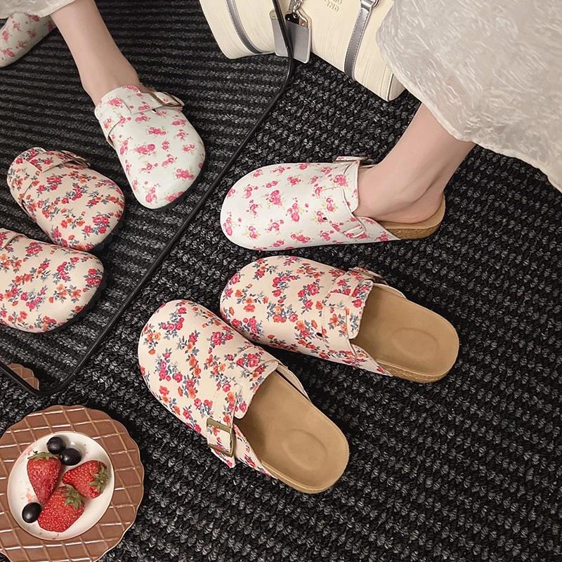 Women's Printed Slippers Medical Clogs Non-slip Doctors Nurses Ultralight Surgical Shoes Comfortable Flower Baotou Flat Sandals