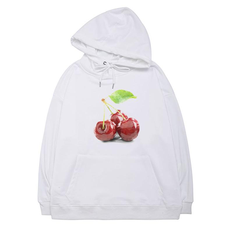 Buy Autumn Cherries Print Unisex White Hoodies Drawstring Pocket Female