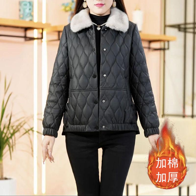 

Кожаная пуховая хлопковая одежда женская кожаная куртка куртка женская осень и зима новая хлопковая утолщенная хлопковая одежда свободная 5XL recommends 150-80kg