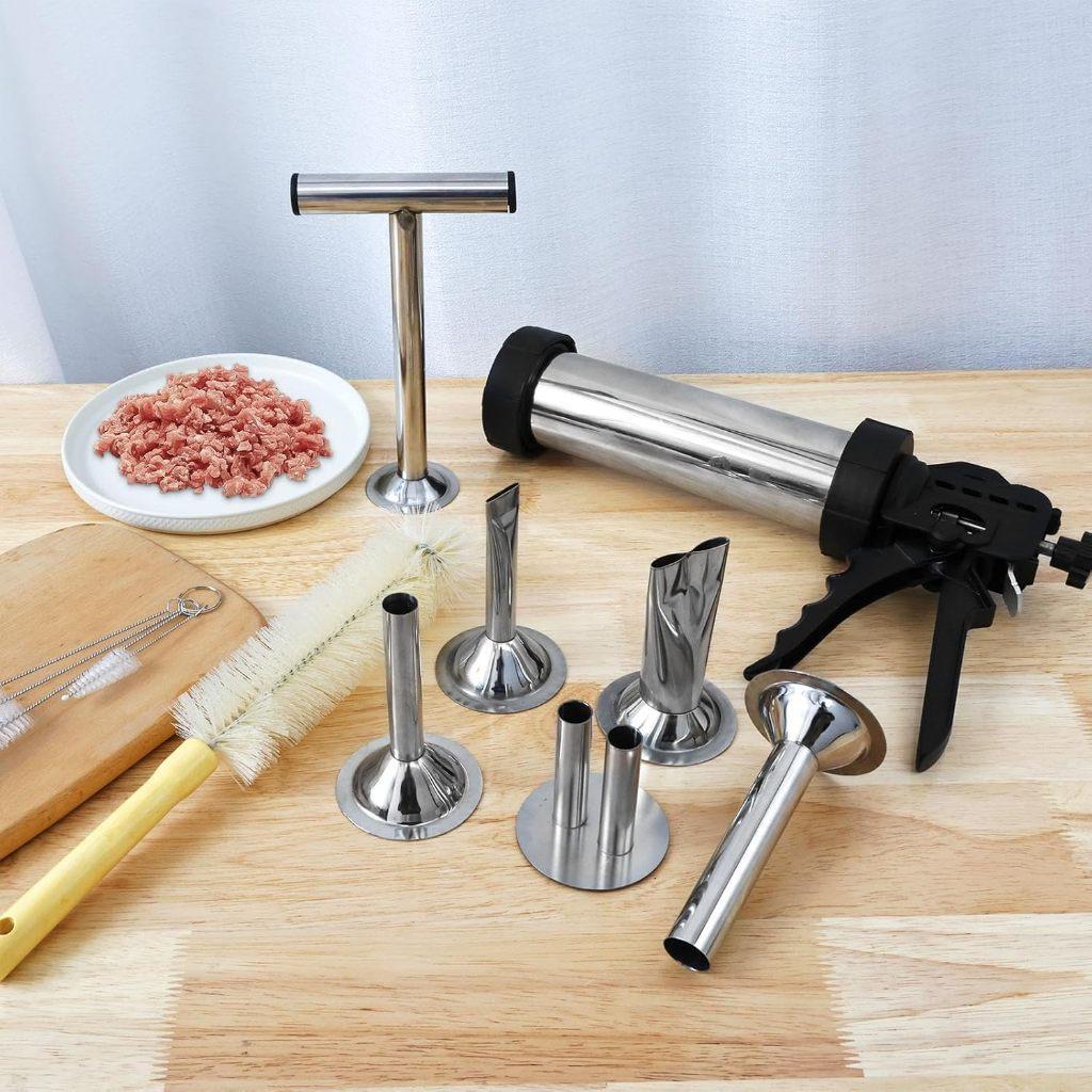 304 Stainless Steel Jerky Gun Handmade Sausage Maker Portable Sausage Stuffer Manual Operation Meat Pusher Kit
