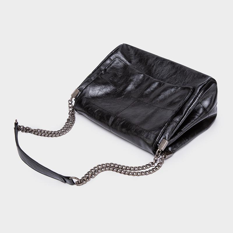 New Trendy Black Rock Style Flap Bag Chain Shoulder Crossbody Hobo Bag for Women