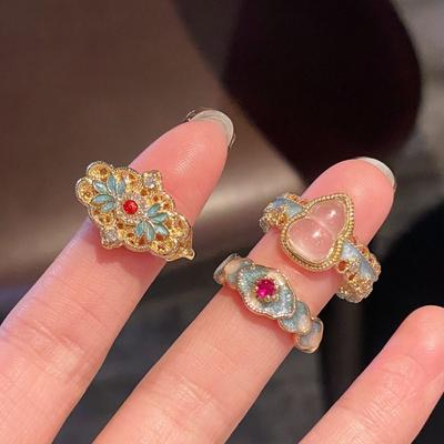 Flower Enamel Finger Rings Gourd Chinese Style Rings Fashion Vintage Open Rings  Cheongsam