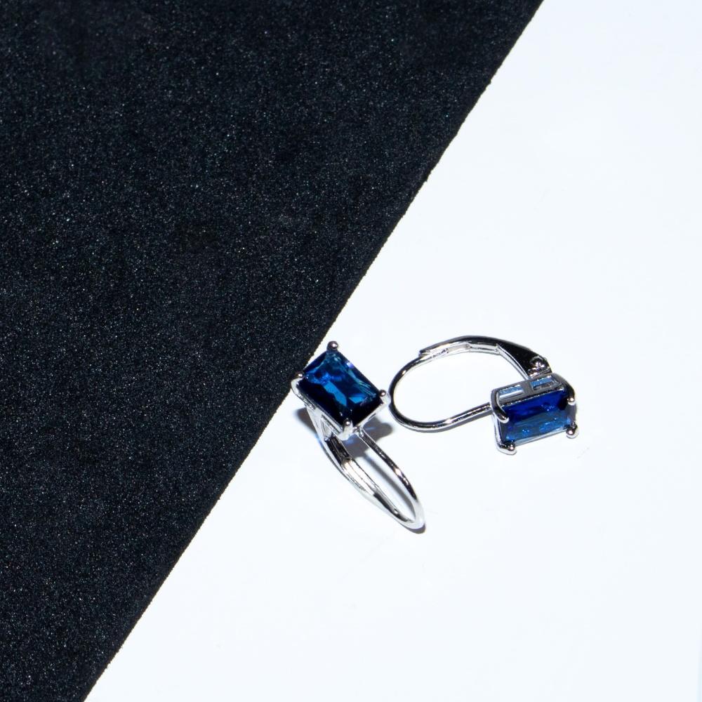 2025 Trend Color Zircon Earring Rectangle Blue Zirconia Custom 925 Sterling Silver Drop Earrings Fashion Jewelry