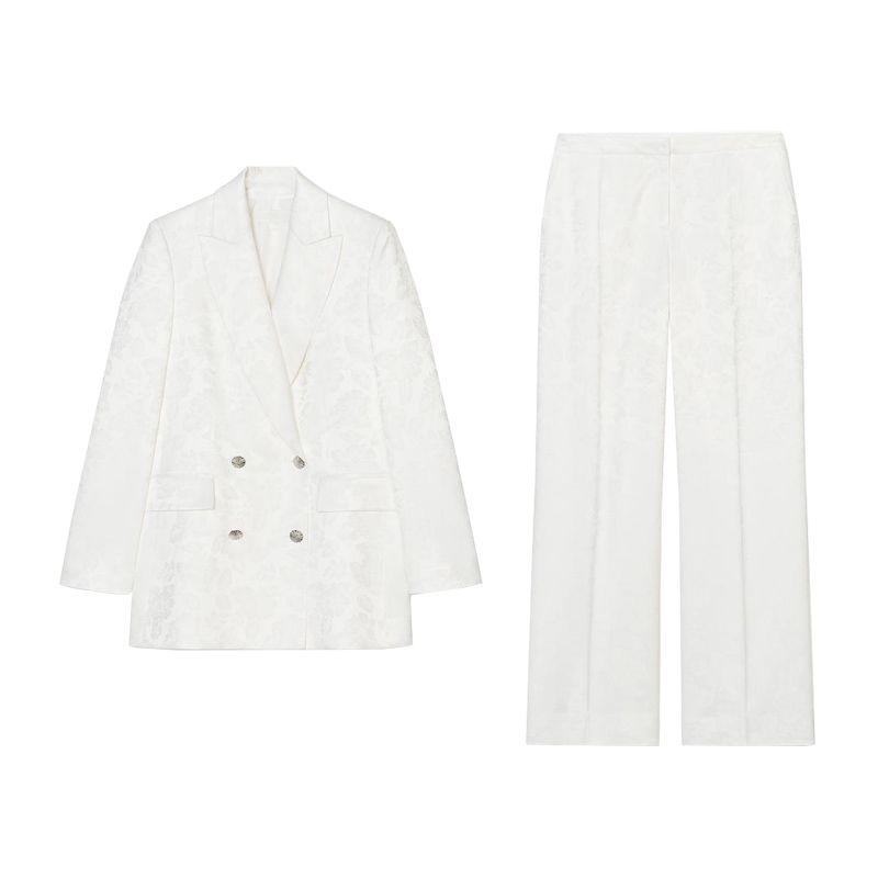 Double Breasted Long Sleeves Casual Suit Jacket 2863635 Loose High Waist Jacquard Casual Pants 2860635