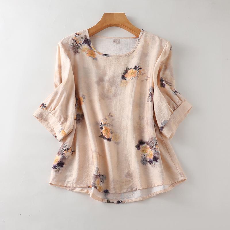 

Топ с коротким рукавом из хлопка тенсел в китайском стиле: Мягкая, Удобная и Дышащая Пижама для Женщин Среднего и Пожилого Возраста XXXL