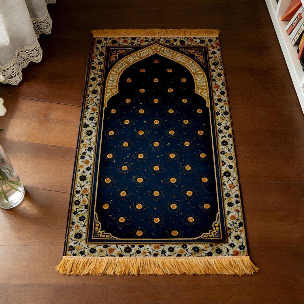 

Navy Blue Starry Arch Islamic Prayer Rug Polyester Portable Muslim Salah Mat Ramadan Gift Floral Home Decor Prayer Carpet 50x100cm