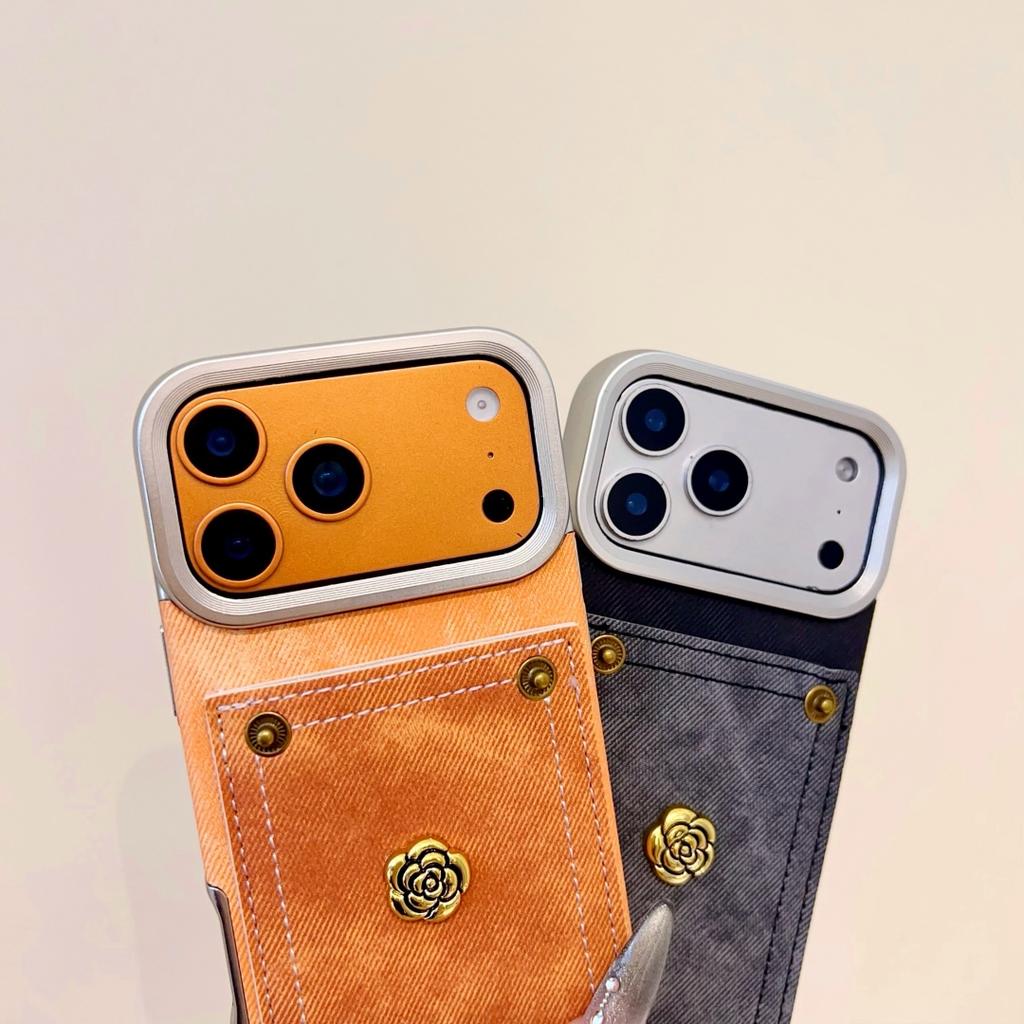 3D camellia Denim pocket card bag Case for iPhone 17 16 15 14 13 Phone Cover 17 16 15 14 13 Pro MAX soft Shockproof Back Funda