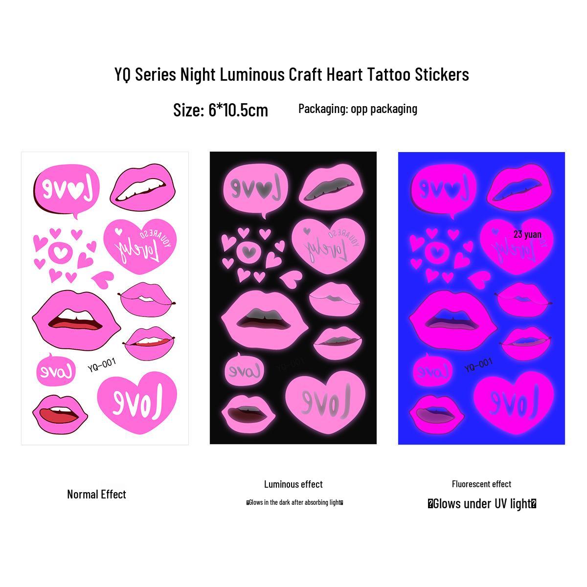 

Valentine s Day Luminous Love Heart Tattoo Stickers for Festivals and Parties 6 x 10.5 cm
