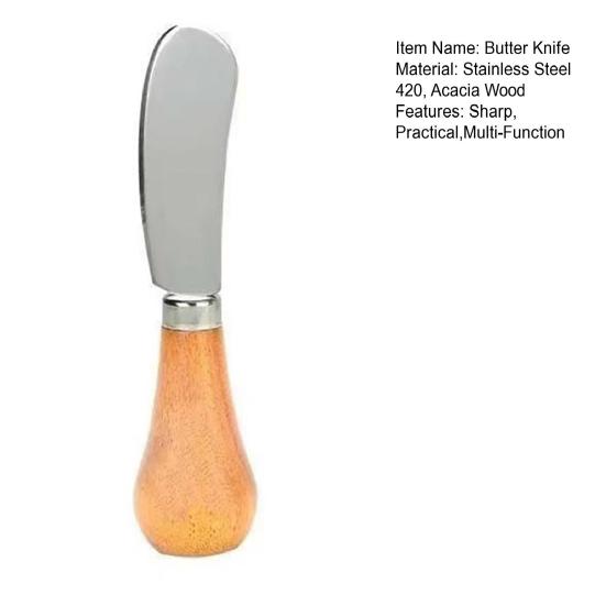 Upright Butter Knife with Solid Wood Handle Stainless Steel Cheese Spreader for Toast Jam Non-Slip Peanut Butter Smearing Tool