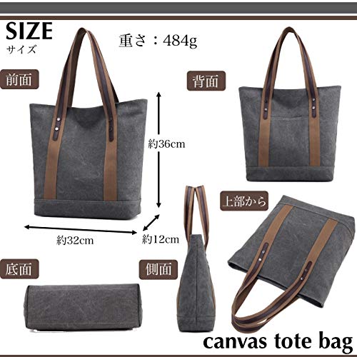 Angel Moon Canvas Tote Shoulder Bag with Zipper, Large, A4 Size, Simple and Elegant Design, Sturdy Handle, Suitable for Adults, Ladies, Office, Casual