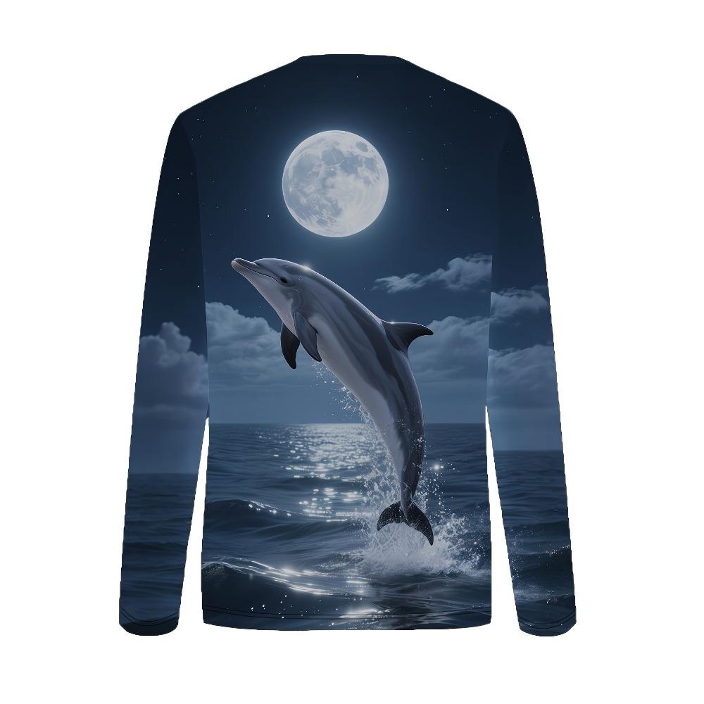 Women's Dolphin Leaping Print Long-sleeved T-shirt Can Be Worn In All Seasons, Shopping, and Casual
