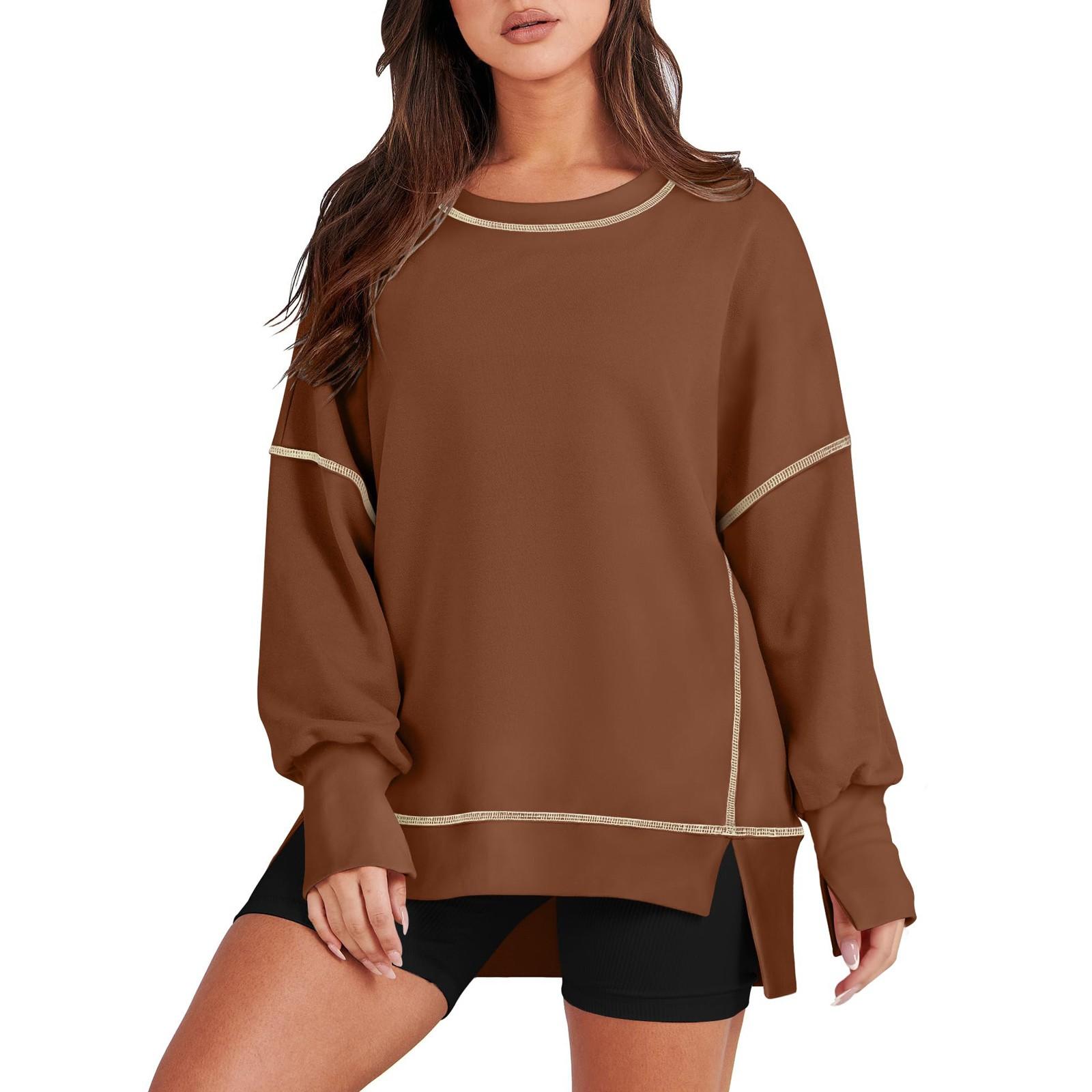 

Женские толстовки с круглым вырезом, свитера, повседневная удобная модная одежда, одежда S коричневый