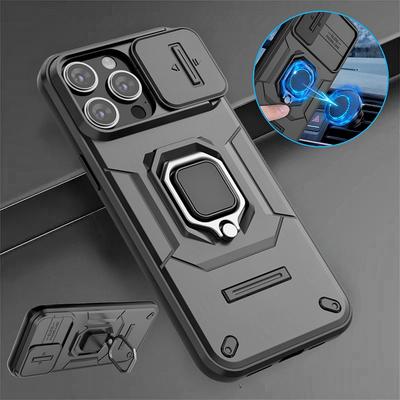Shockproof Armor Slide Camera Case For iPhone 16 15 14 13 Pro Max Plus Cover Lens Protect Magnetic Ring Stand Holder Funda Coque