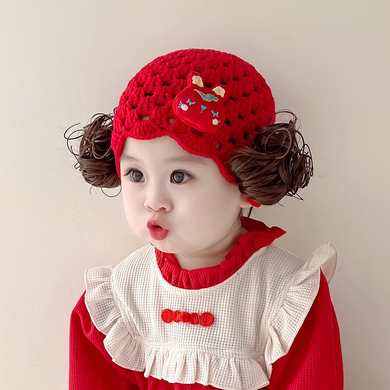 Adorable Knitted Baby Girl Hat with Rabbit Design Wig