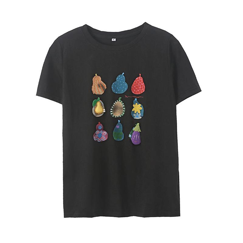 Large size women's creative three-dimensional cartoon fruit printing T-shirt summer loose age-reducing top 262801
