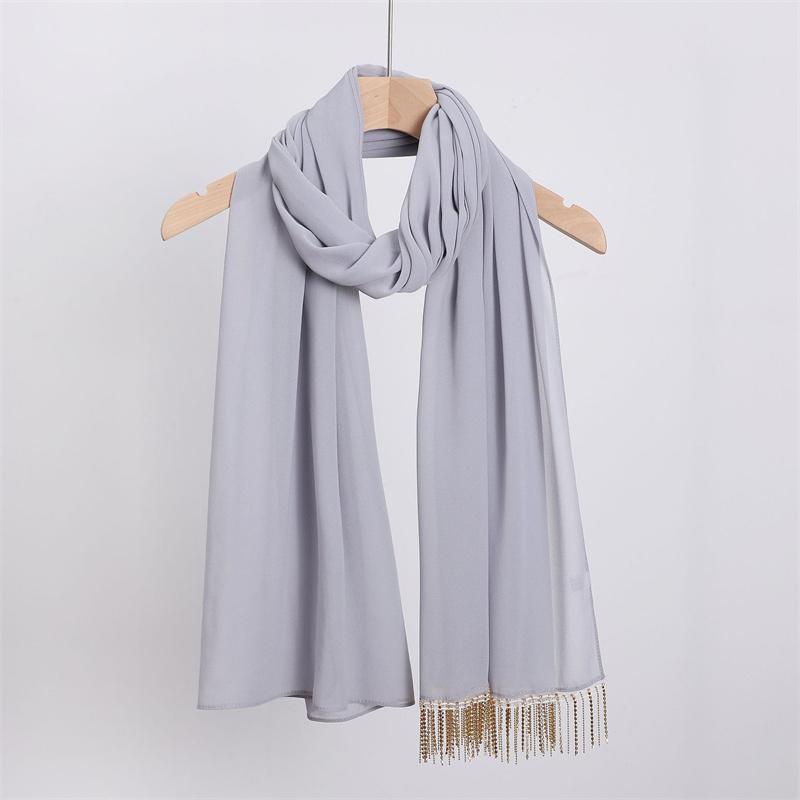 Luxury Diamond Necklace Chain Instant Bubble Chiffon Hijab Ramada Beach Summer Shawl Wrap Solid Muslim Stole Neck Snood 175*70Cm