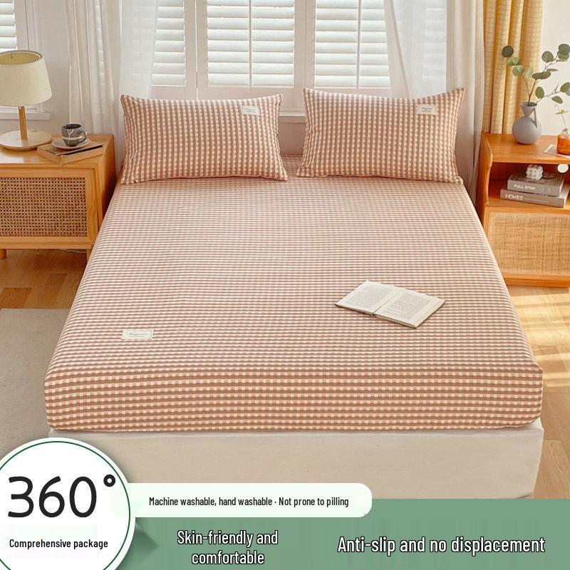 Muji-Style Washed Cotton Fitted Sheet Set - Non-Slip, Single Piece, Mattress Protector