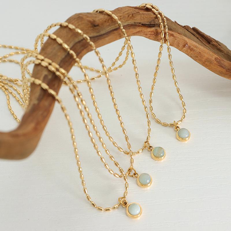 Stainless Steel Chain Necklace For Women 18k Gold Plated Waterproof Non Tarnish Women's Natural Stone Pendant Short Necklaces