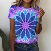 Gradient Women's Blusas Short-sleeved 3D Floral Print O-Neck Casual T Shirts Y2k Tops Personality Tees Roupa Feminina Mujer