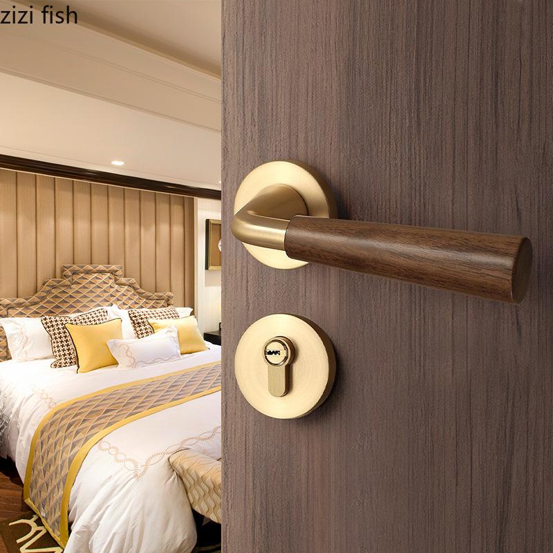 Aluminum Alloy Indoor Door Lock Wood Grain Handle Bedroom Silent Lock Safety Magnetic Lock Universal Split Locks Door Hardware