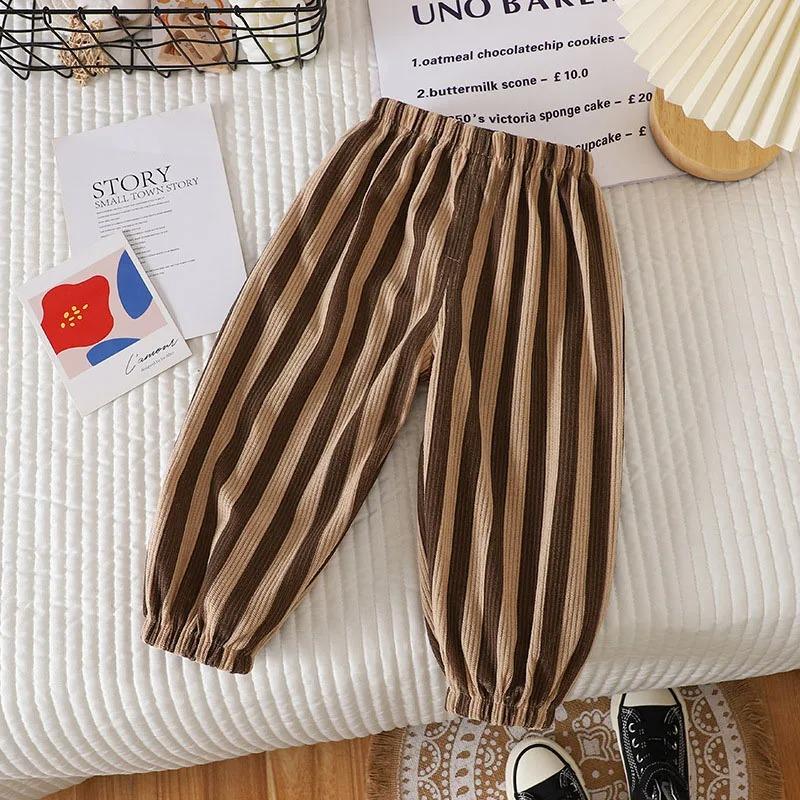 Summer Kids Casual Pants Simple Boys Grid Sweat Pants Korean Loose Thin Children Striped Letter Trousers