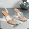 Fashion 2025 Fashion Women's Shoes Outdoor Women's Slippers New Crystal Butterfly-knot Plus Size Square Best Seller Toe Heels Women