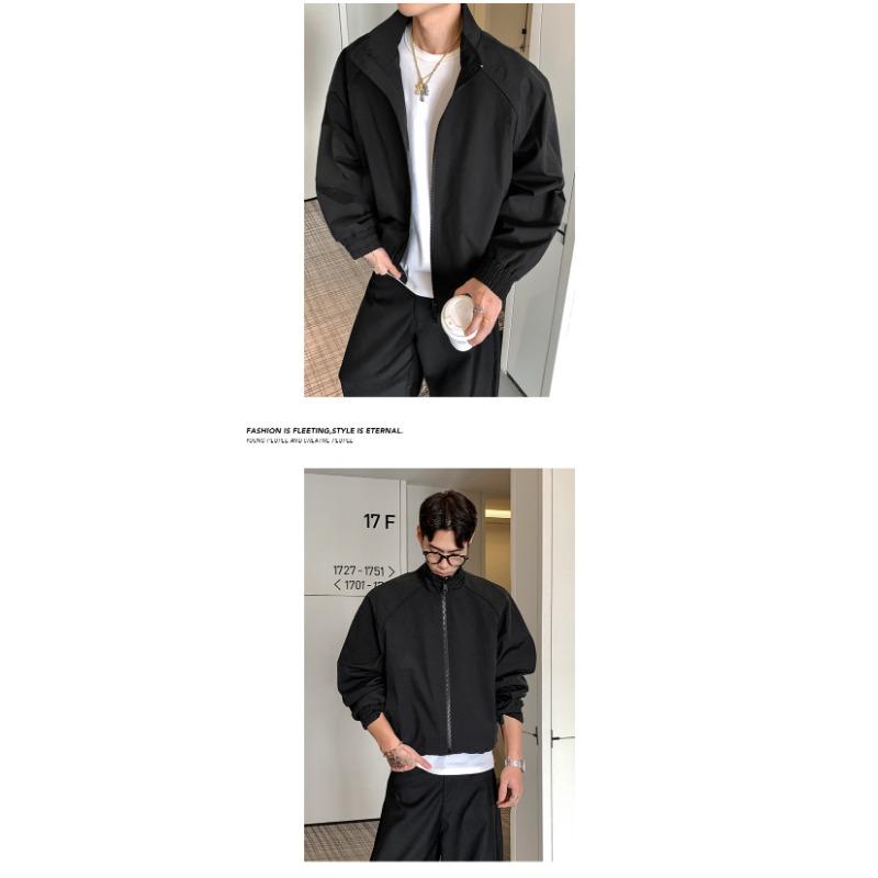 Men Loose Stand Collar Cleanfit Deconstructed Short Bomber Jacket Casual Workwear Outerwear