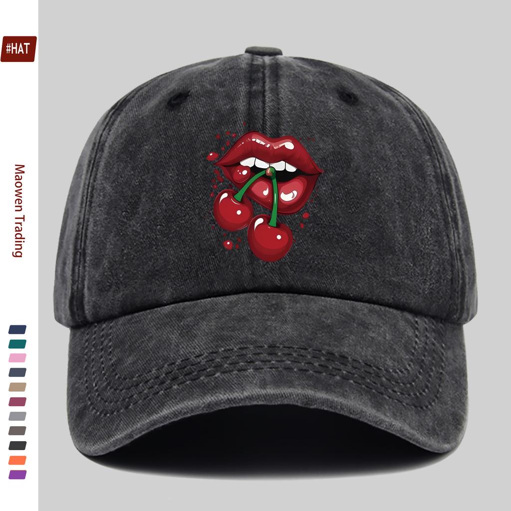 Pc Fashionable and Creative Cherry Lip Design Trendy and Stylish Pattern Print Baseball Cap Trucker Sun Hat Comfortable and