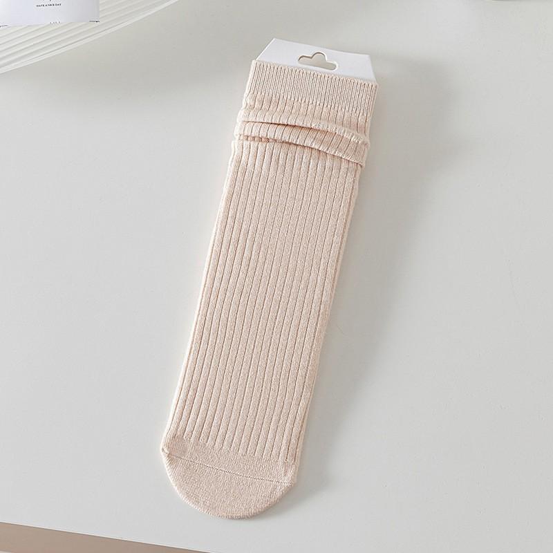 Wool Socks Children'S Stacking Socks Season Thickened Warm Solid Color Retro Versatile Sweat-Absorbing Deodorant Medium Tube Socks