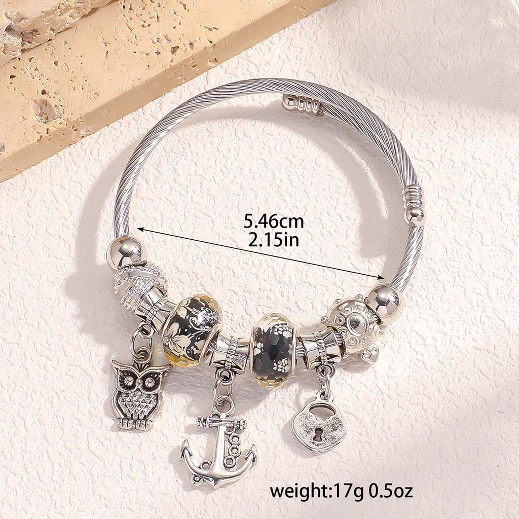 1PC Women's Fashion Multi Element Beaded Ship Anchor Owl Lock Bracelet Date Travel Banquet Party Festival Dress Up Gift