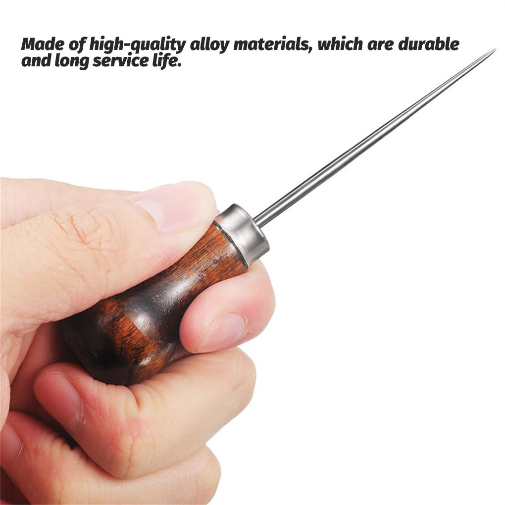 Pack of 2 Awls Leathercraft Alloy Wood Handle Handheld Sewing Hole Maker Portable Positioning Dressmaking Shoes Stitching