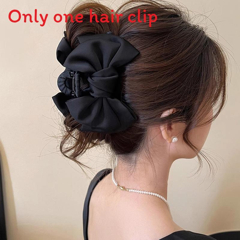 Elegant Satin Bow Hair Clips For Women With Plush Claw Clamp For Daily Use