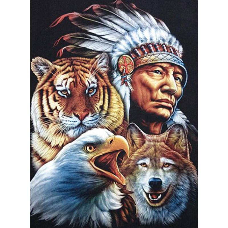 5D-Diamantgemälde zum Selbermachen, Tribal, alter Mann und Wolf, Diamant-Stickerei, Kreuzstich-Set, komplettes Strass-Mosaik, Heimdekoration