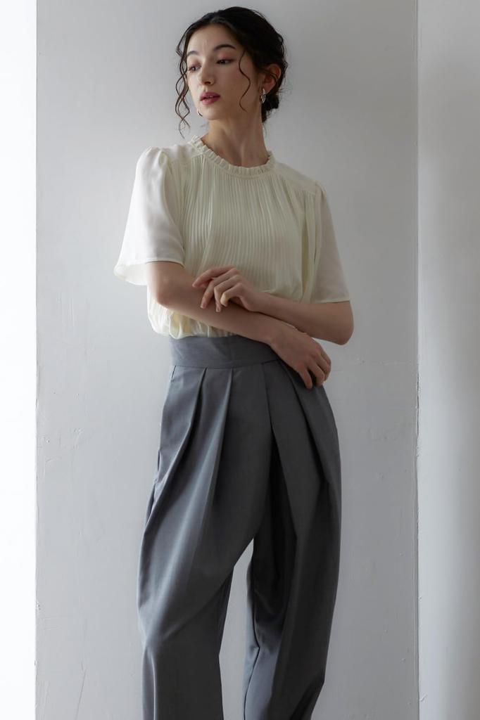 Blouse for Short Suit Large Size L [Lilyano] Women, Sleeve, Pleated, Innerwear, Commuting, Office, Formal, Clean, Casual, Tops, Size, Ivory,