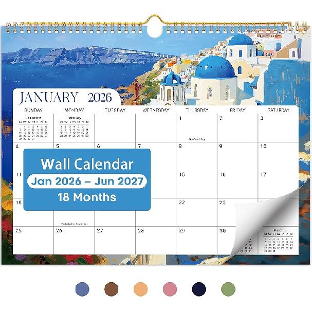 2026 Calendar,18-Month Wall Calendar Runs from Jan 2026 to Jun 2027, 11.5" x 14.7", Large Monthly Calendar with Twin-Wire Binding, Perfect for Home