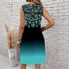 Plus Size V Neck Sleeveless Green Canyon Waterfall Print For Forest Exploration Tour