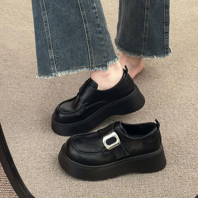 British Versatile Retro Brown Buckle Single Shoes for Women's Spring New Platform Small Leather Shoes for Women