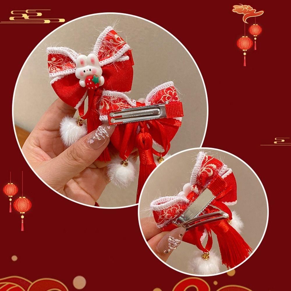 Plush Children Red Bow Hairpin Cat Ears Hanfu Hair Sticks All-match Ancient Style Hairpin  Girls