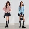 VICTORIA&VERA Women's Long-Sleeve Pearl Trim Doll Collar Wool Blend Cardigan
