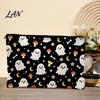 Durable Data Cable Organizer Cosmetic Bag, Halloween Pattern Print Makeup Canvas Cute Storage Bag Zipper Pouch, for Change Washable Pencil Case