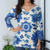Women's Casual And Fashionable V-Neck Floral Print Seven Quarter Sleeved Top Top