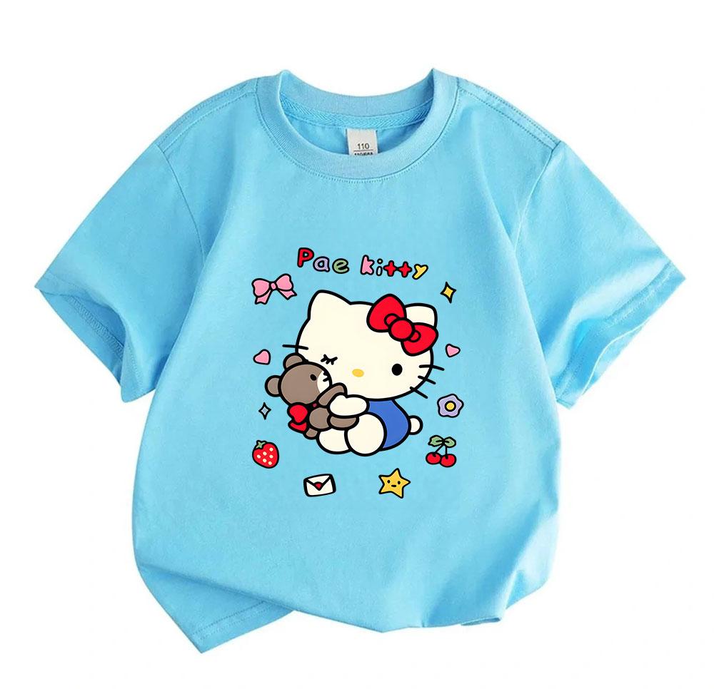 Cute Hugging Teddy Bear Print Kids 100% Cotton Crew Neck Sho